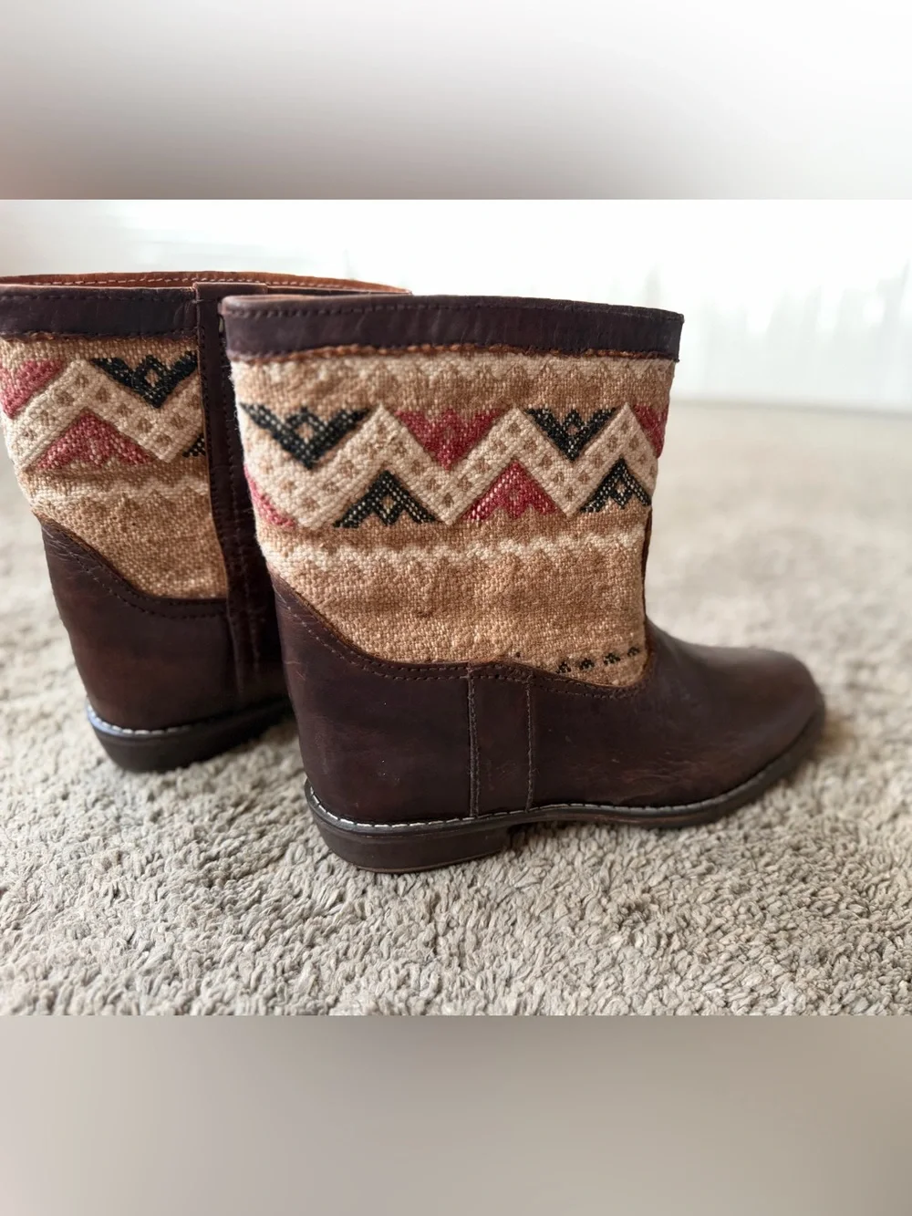 Handmade Women's Brown Leather Tan Patterned Western Cowboy Boots US 8 EUC
